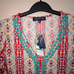 NWT Jones New York Top Tunic with Embellished Neckline